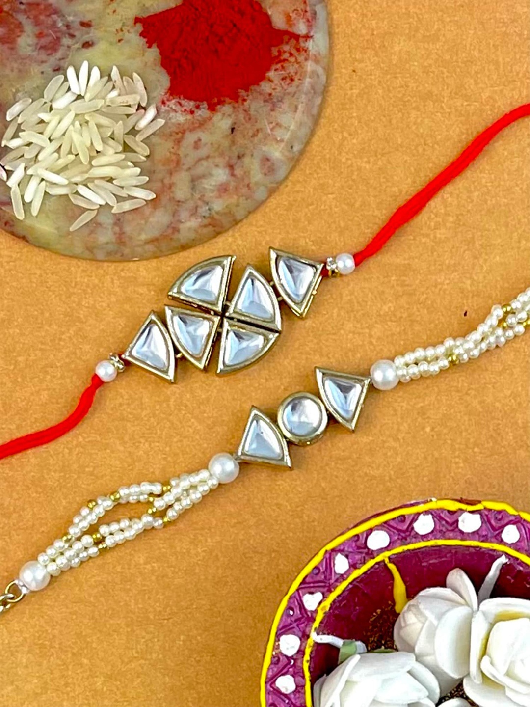 

KARATCART Set of 2 Gold-Plated Kundan Studded Rakhi