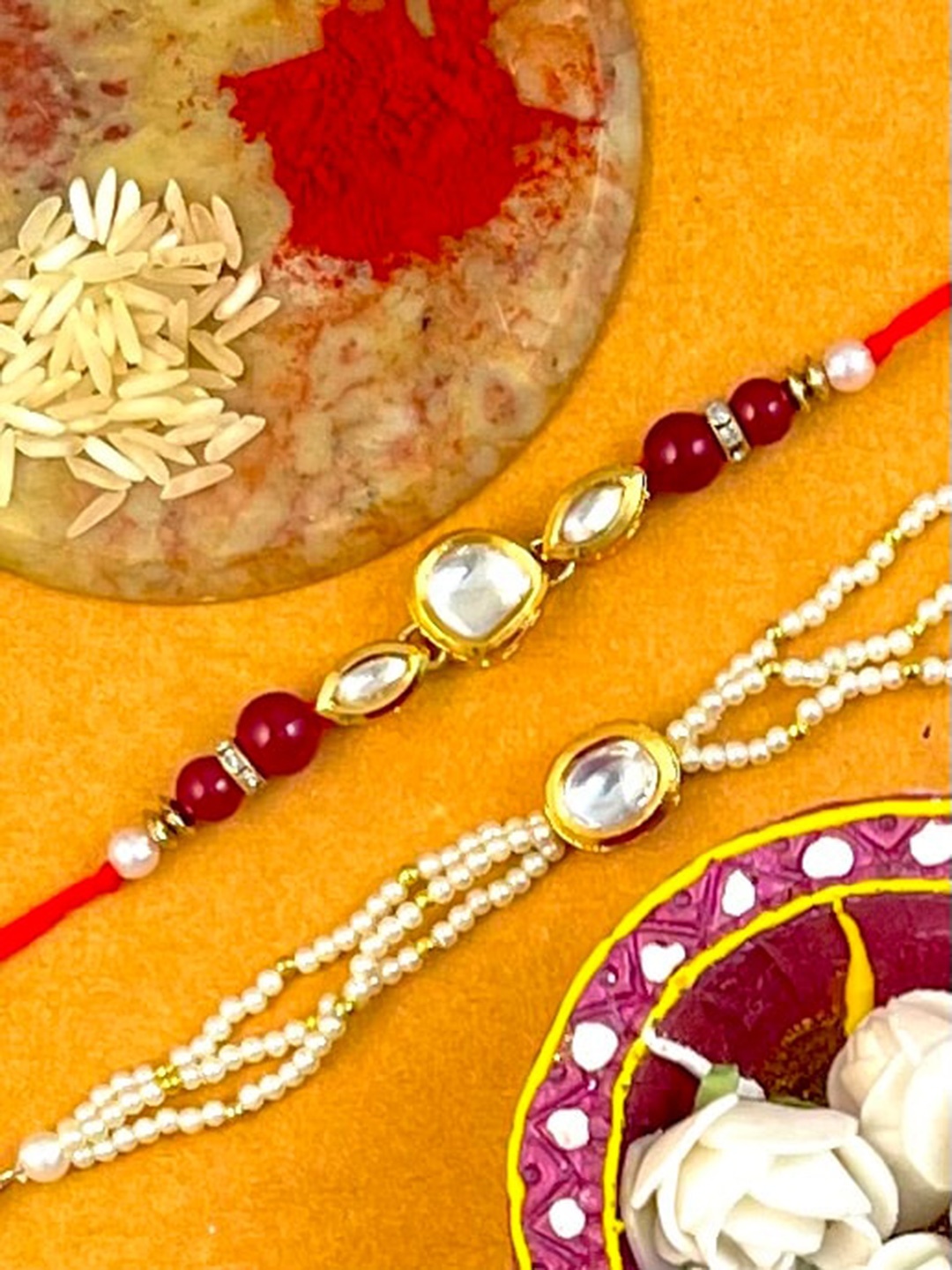 

KARATCART Men Set Of 2 Gold-Plated Kundan Rakhi