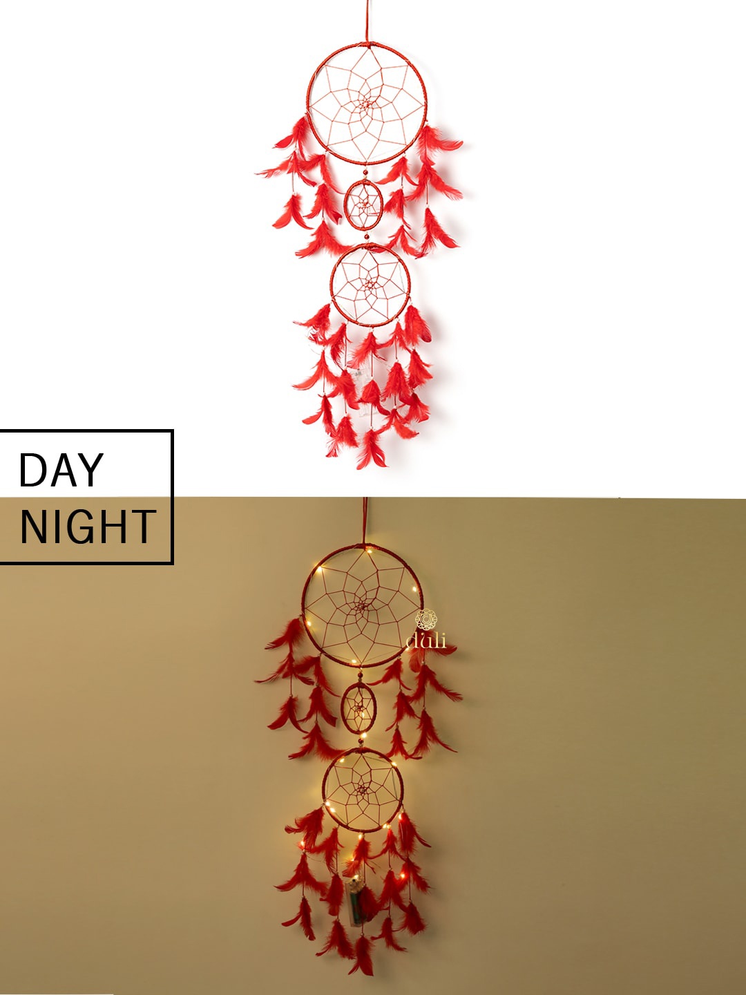 

DULI Red Hanging Dream Catcher With 3 Rings & Lights