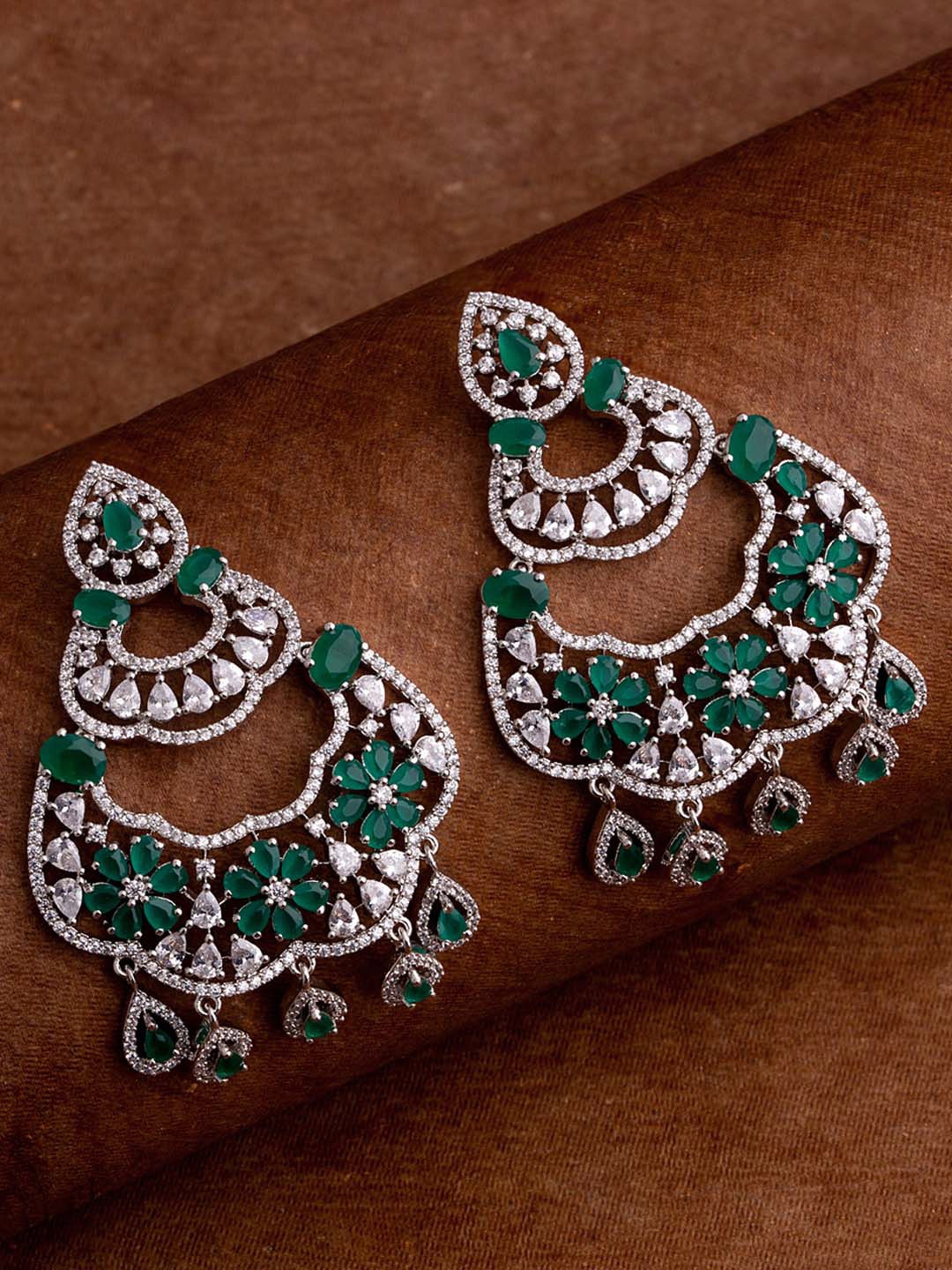 

Voylla Silver-Toned Contemporary Chandbalis Earrings