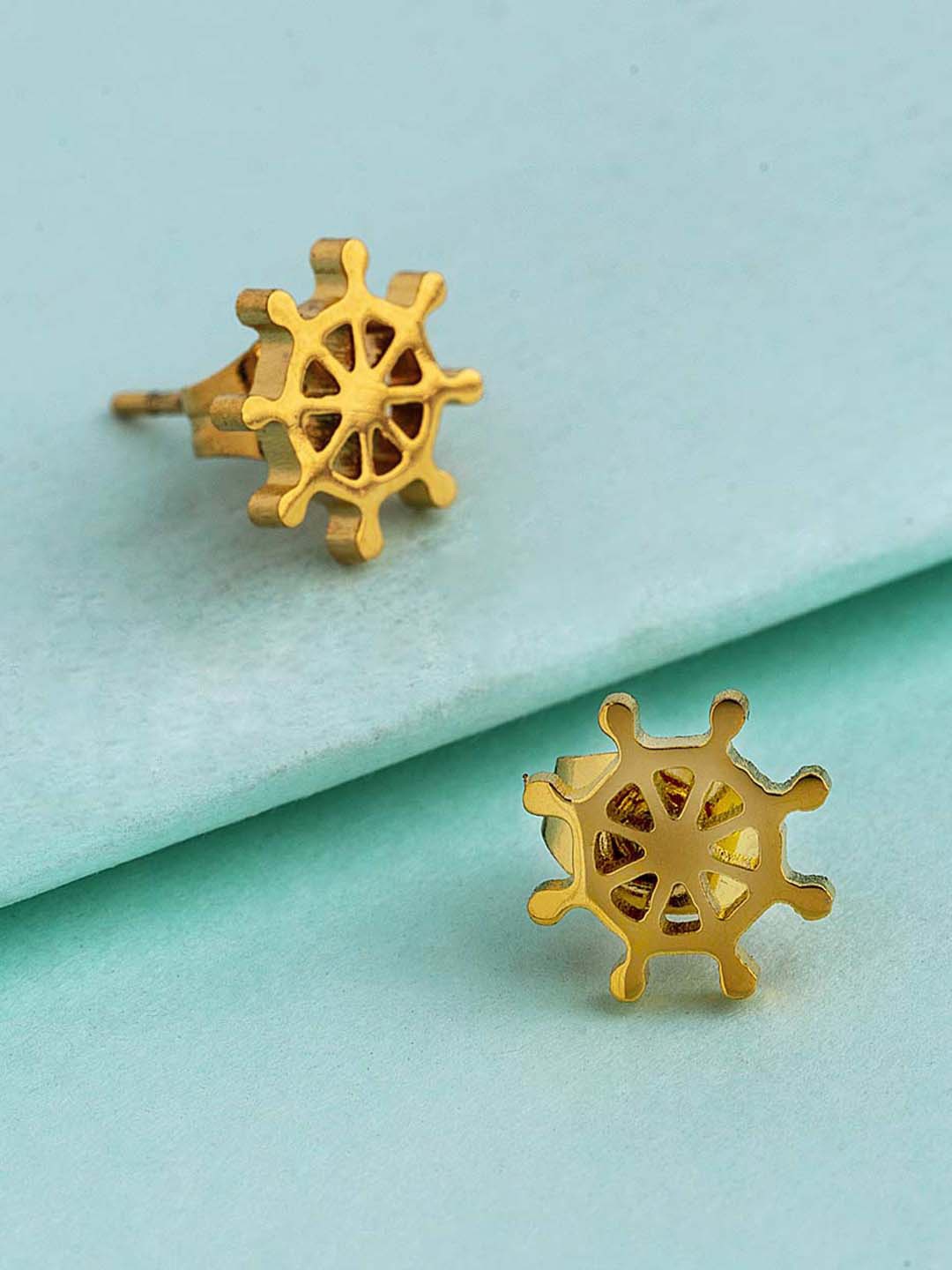 

Voylla Gold-Toned Contemporary Helm Motif Studs Earrings