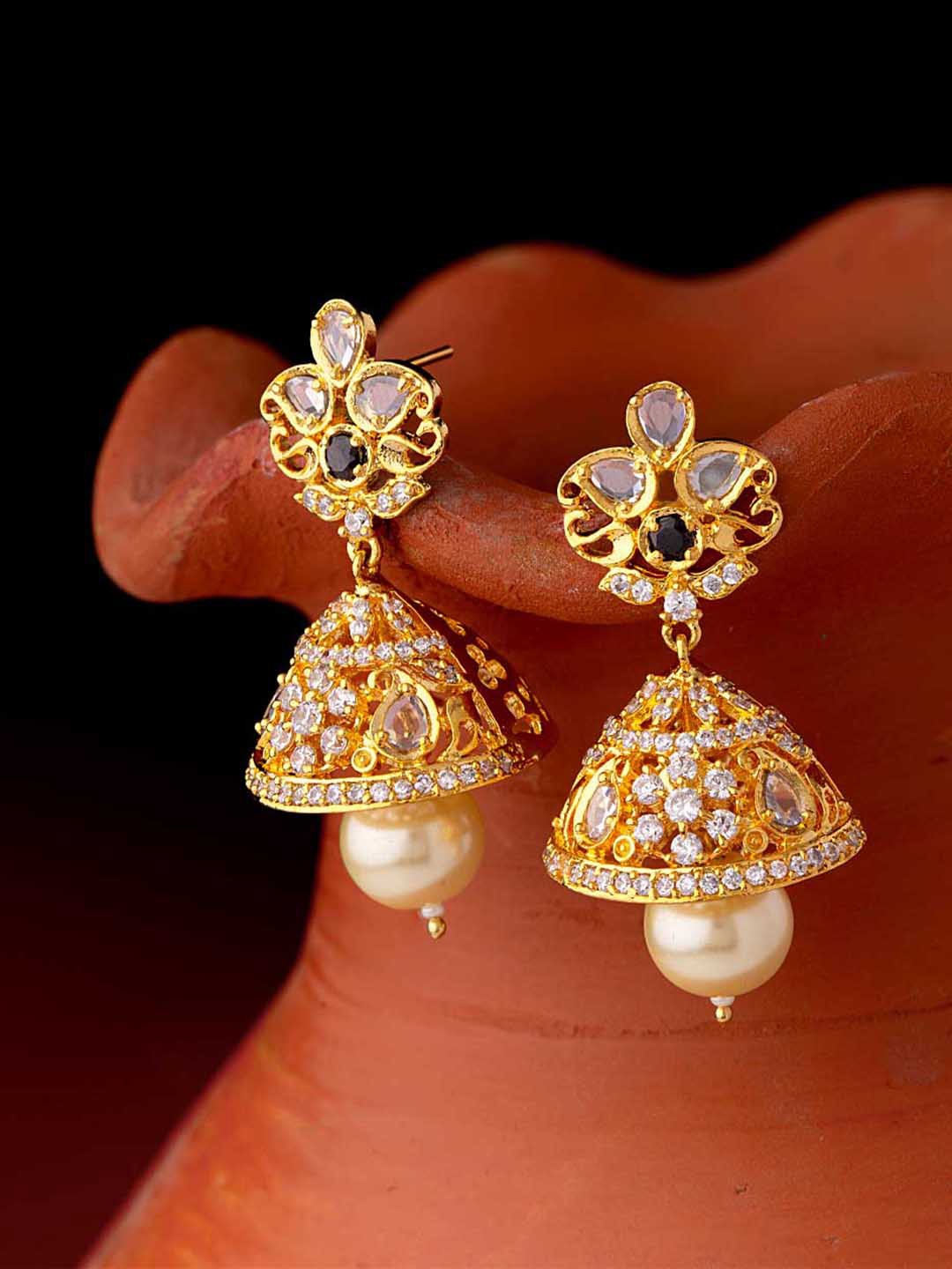 

Voylla Gold-Toned Contemporary Jhumkas Earrings