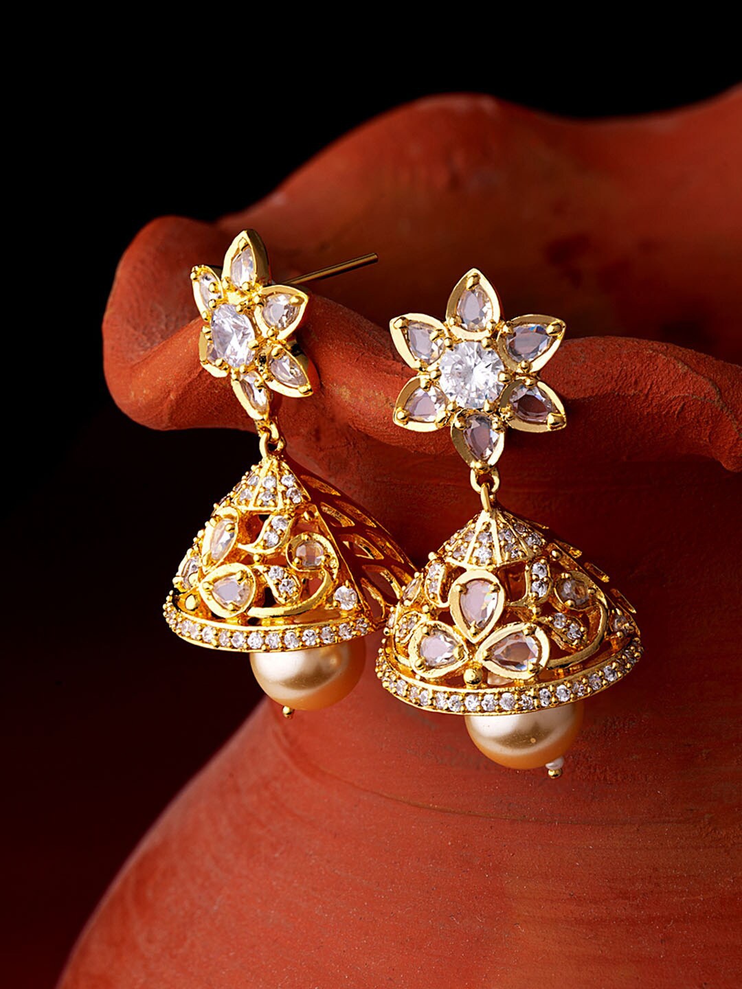 

Voylla Gold-Toned Contemporary Jhumkas Earrings