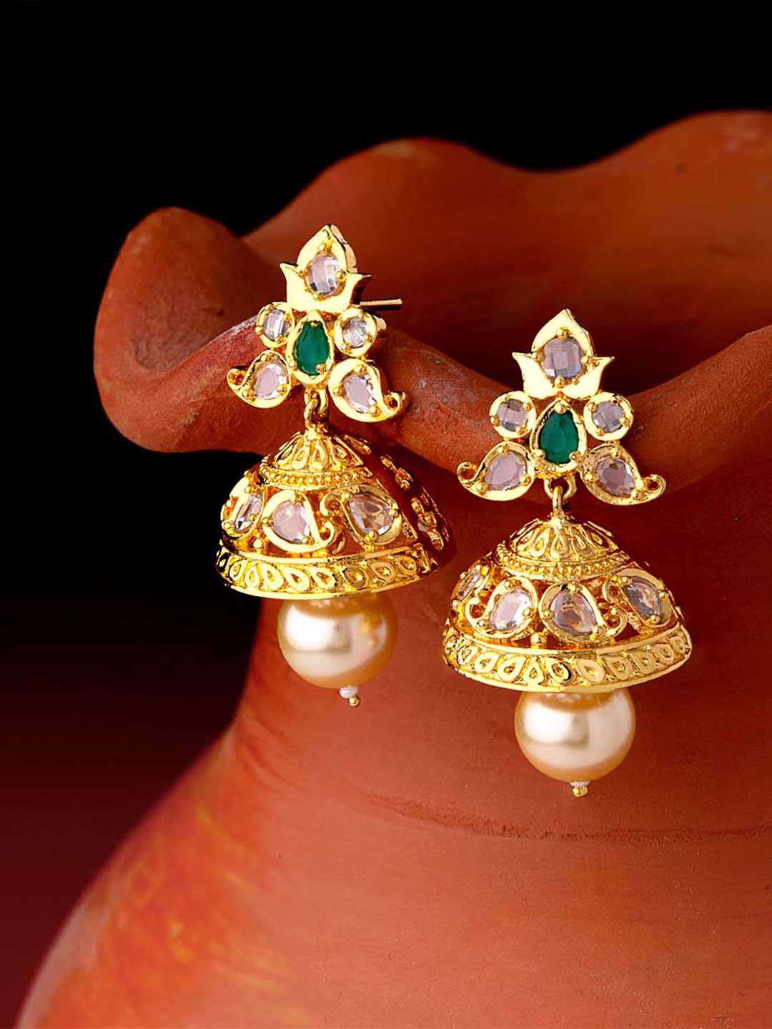 

Voylla Gold-Toned Contemporary Jhumkas Earrings