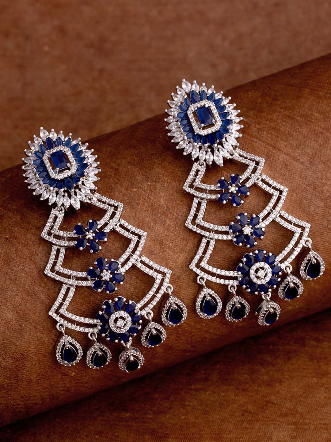 

Voylla Women Silver-Toned, Blue Contemporary Drop Earrings