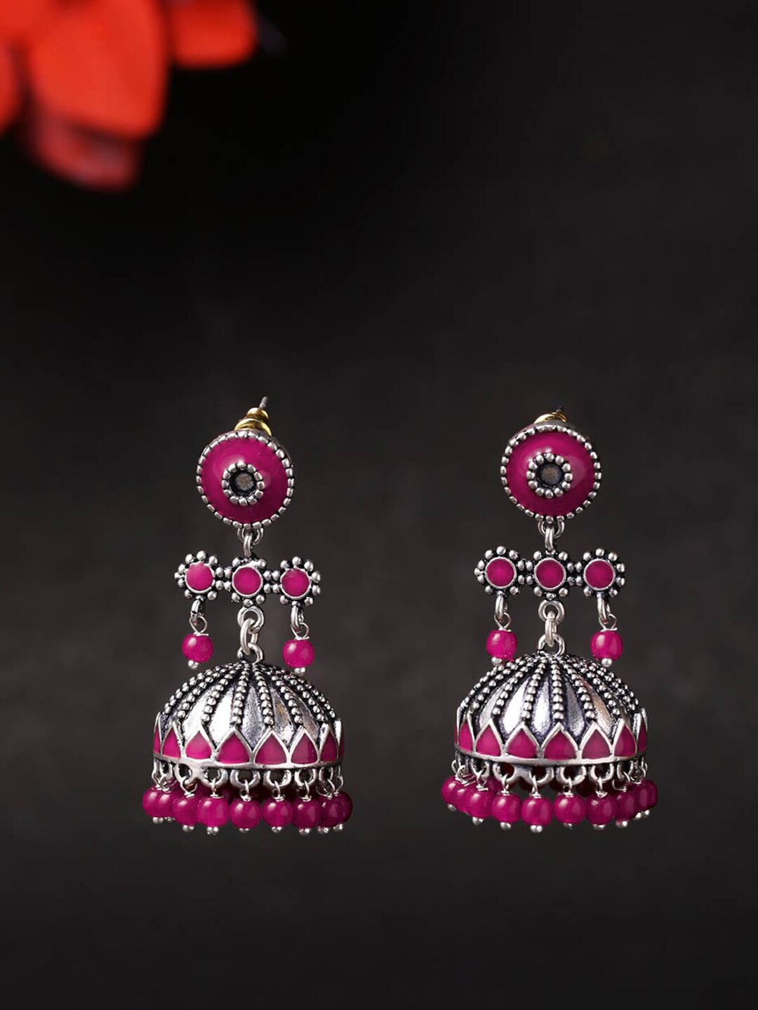 

Voylla Silver-Toned Contemporary Jhumkas Earrings