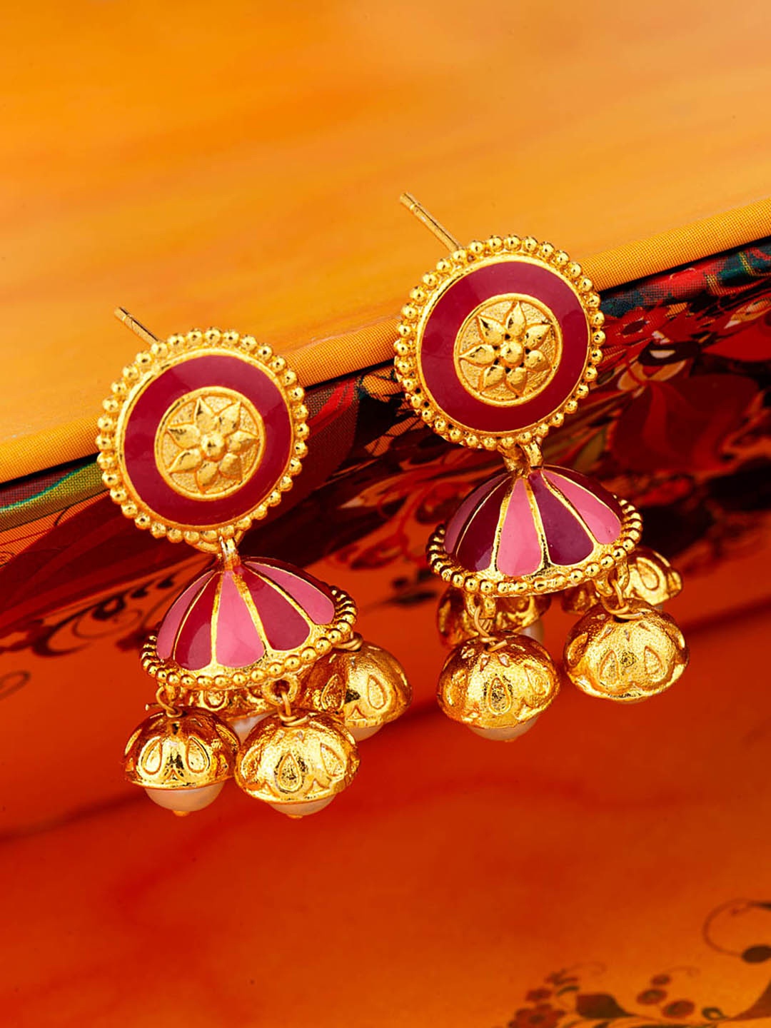 

Voylla Gold-Toned Contemporary Jhumkas Earrings