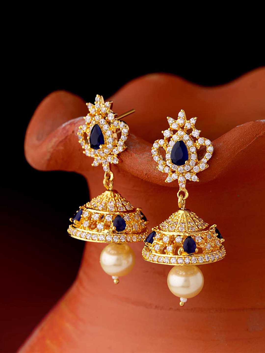 

Voylla Gold-Toned Contemporary Jhumkas Earrings