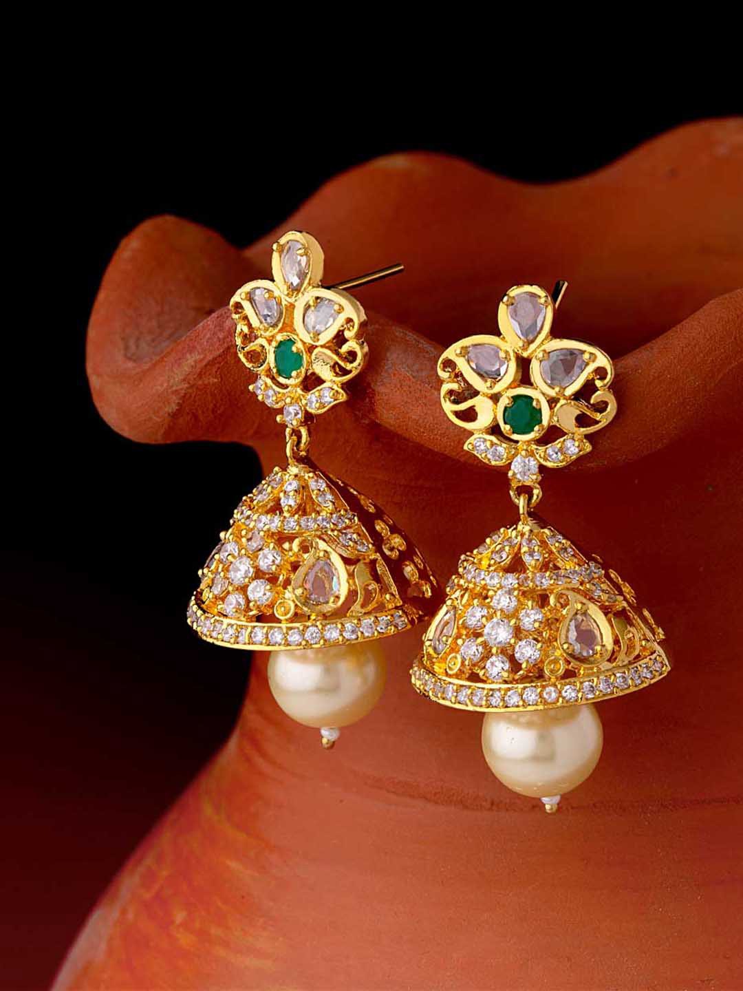 

Voylla Gold-Toned Contemporary Jhumkas Earrings