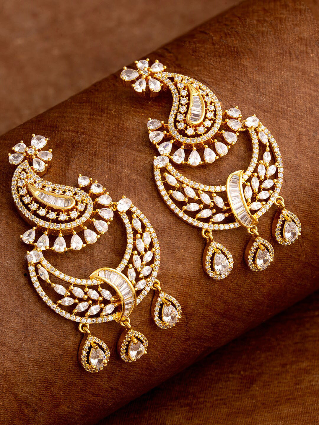 

Voylla Gold-Toned Contemporary Chandbalis Earrings