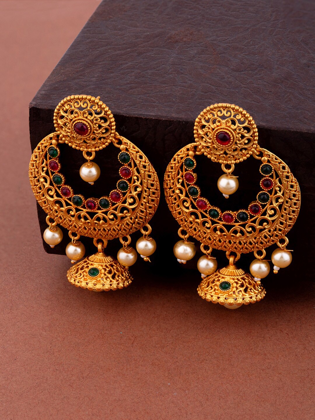 

Voylla Gold-Toned Contemporary Chandbalis Earrings