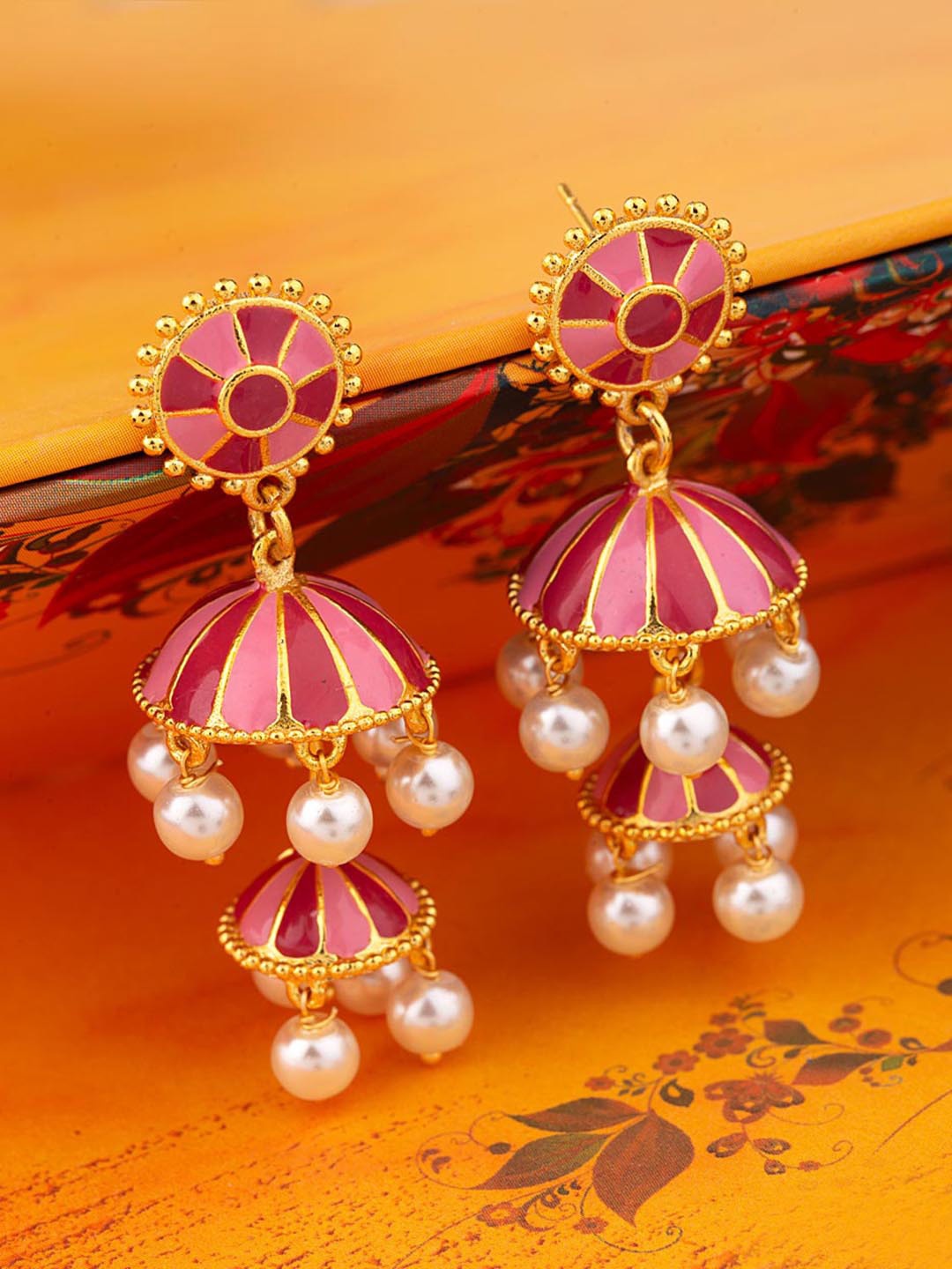 

Voylla Gold-Toned Contemporary Jhumkas Earrings