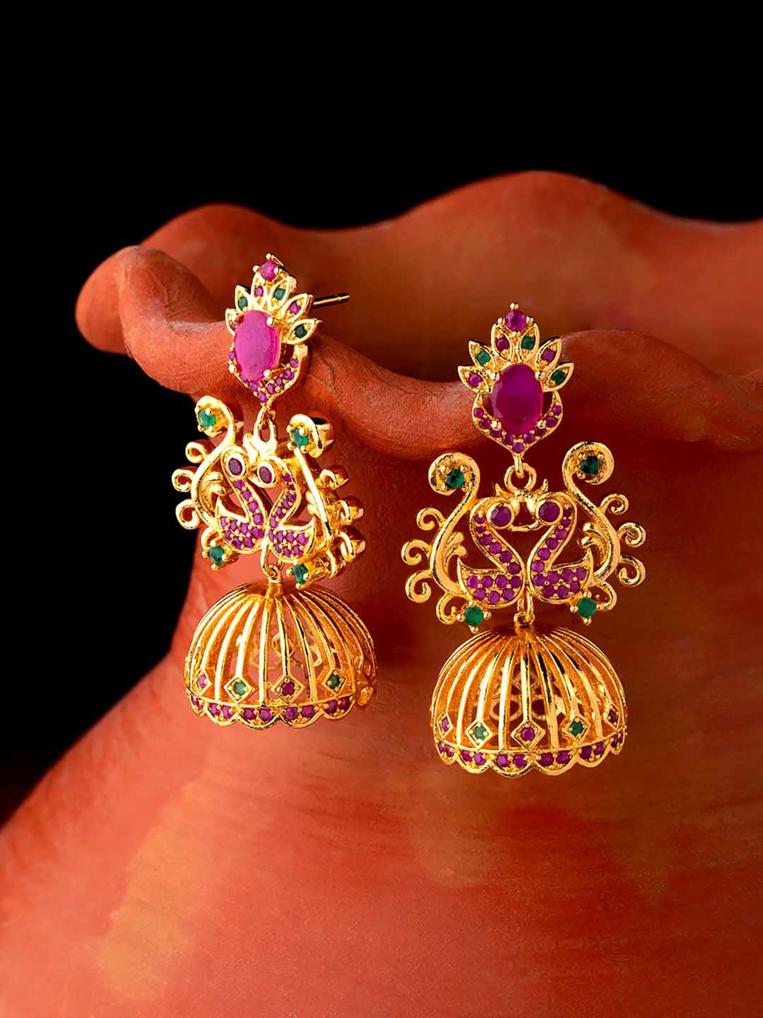 

Voylla Gold-Toned Contemporary Jhumkas Earrings