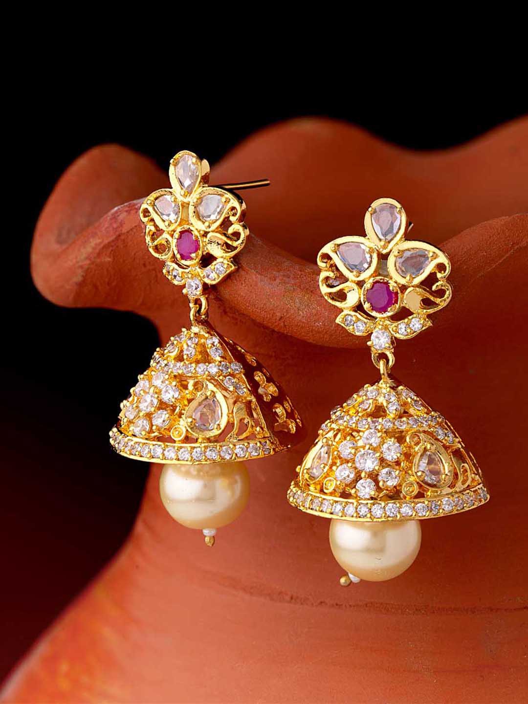 

Voylla Gold-Toned Contemporary Jhumkas Earrings