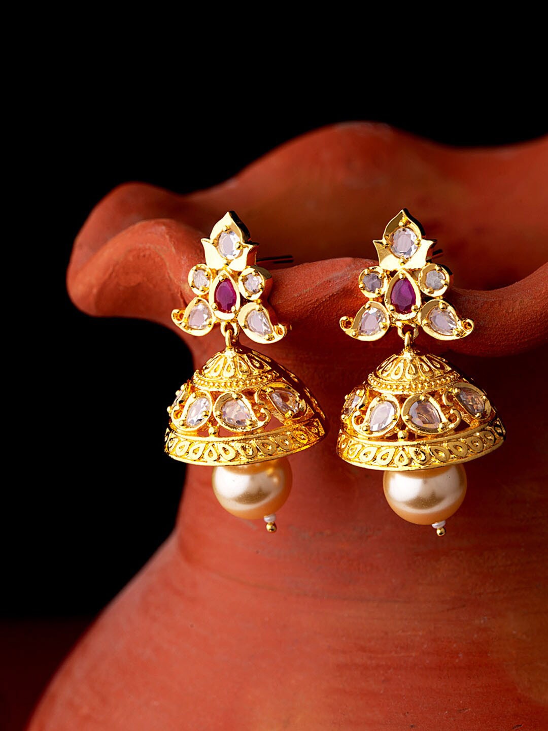 

Voylla Gold-Toned Contemporary Jhumkas Earrings