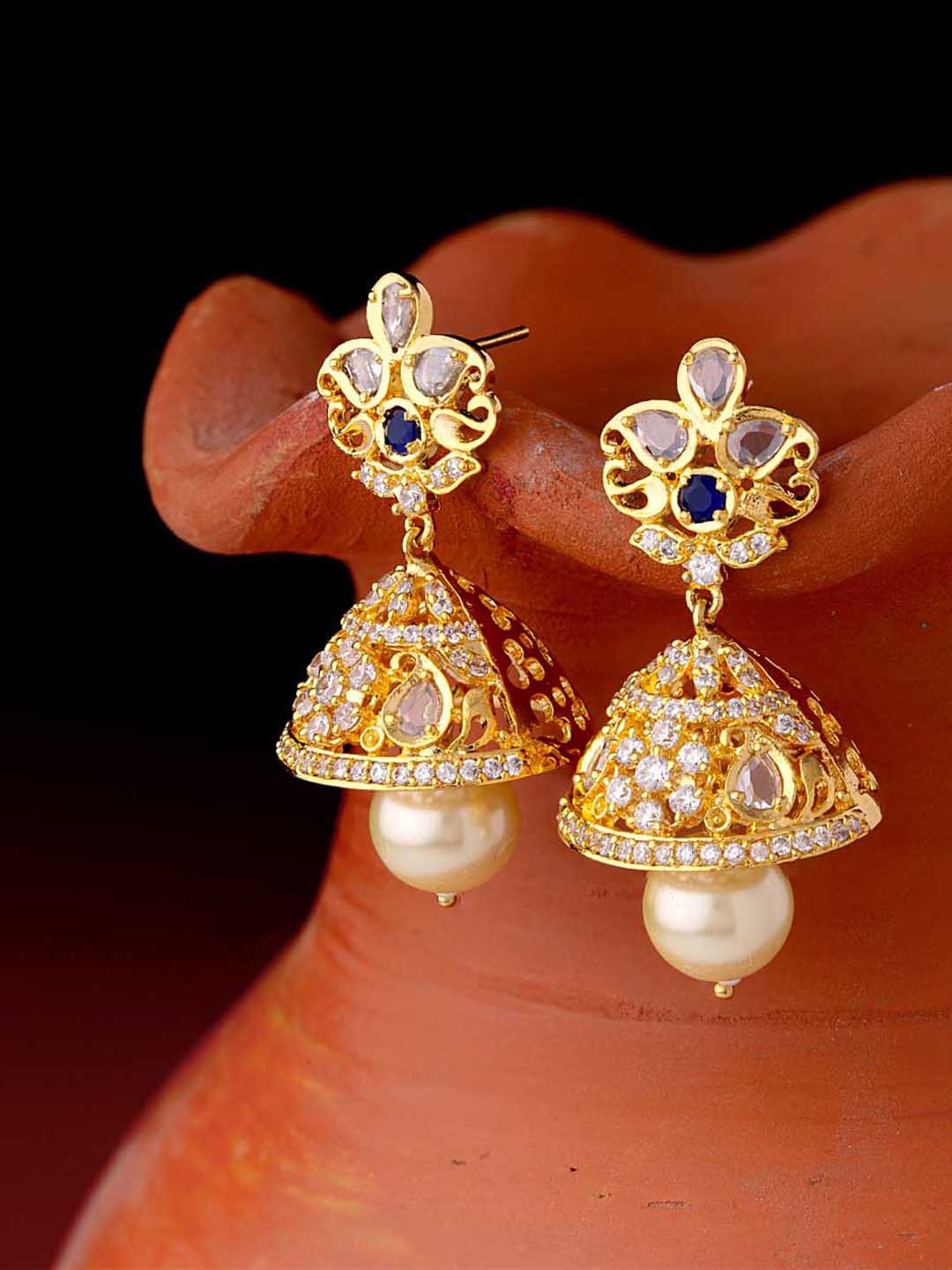 

Voylla Gold-Toned Contemporary Jhumkas Earrings