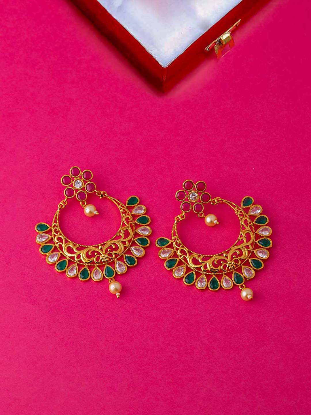

Voylla Women Gold-Toned Floral Motifs Ethnic Hoop Earrings