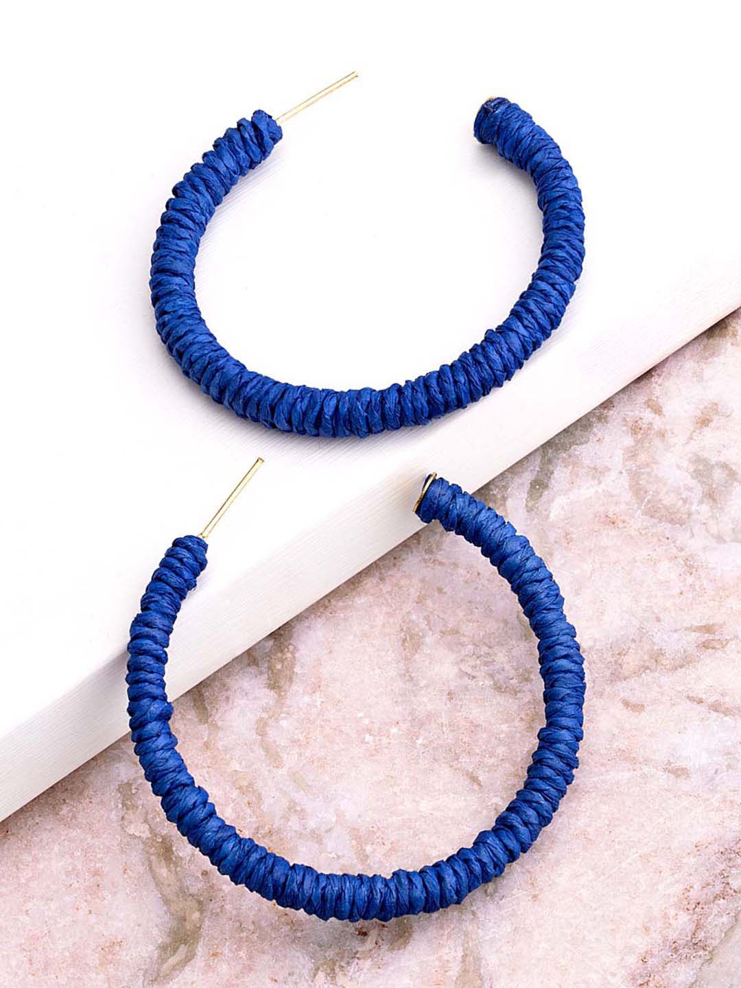 

Voylla Gold-Plated & Blue Contemporary Half Hoop Earrings