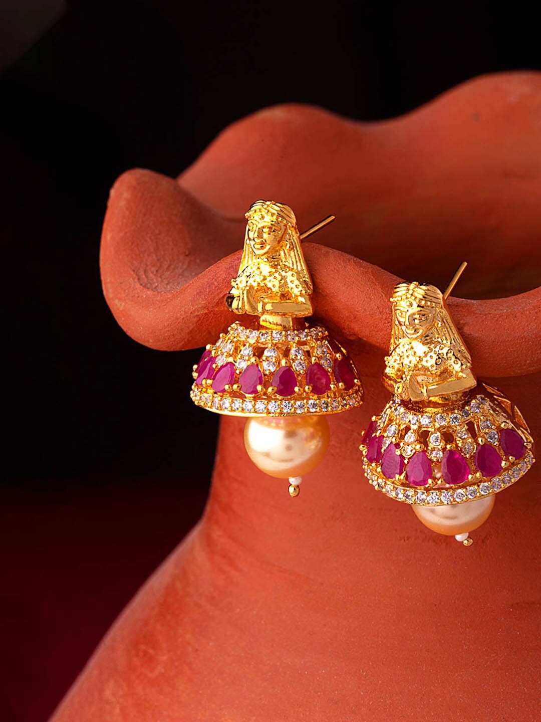 

Voylla Gold-Toned Contemporary Jhumkas Earrings