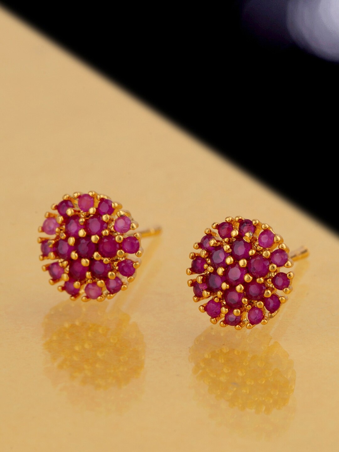 

Voylla Gold-Toned & Burgundy Contemporary Studs Earrings