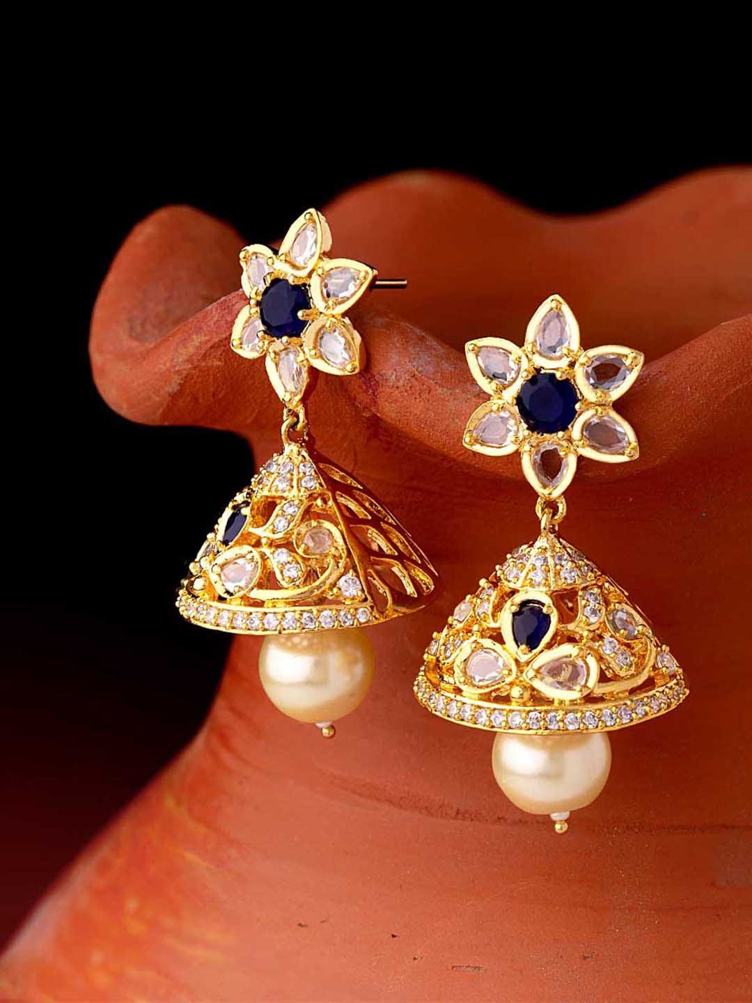 

Voylla Gold-Toned Contemporary Jhumkas Earrings