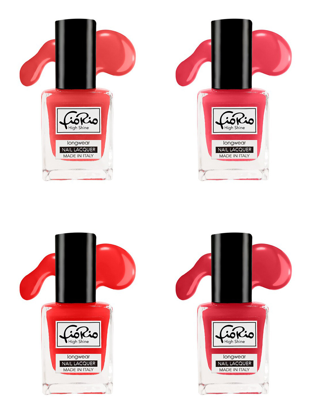 

Fiorio Set of 4 High Shine Long Wear Nail Lacquer 11 ml Each - Shade 125+126+127+128, Red
