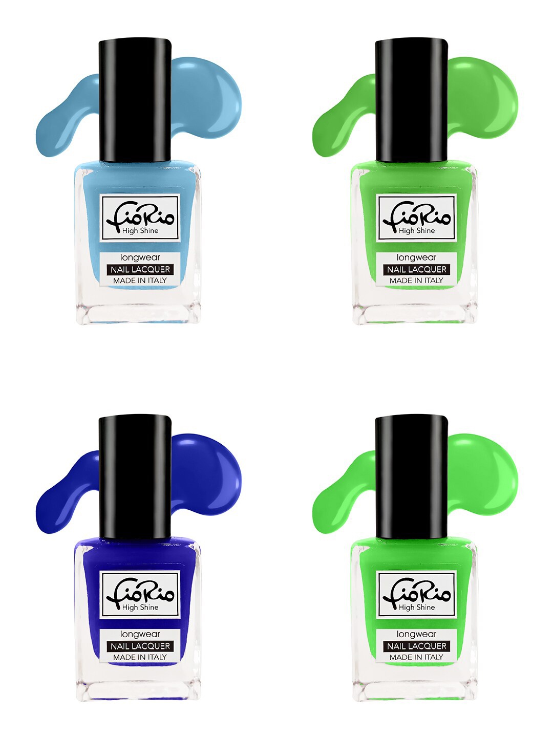 

Fiorio Set of 4 High Shine Long Lasting Nail Lacquer 11 ml Each- Shades 209+ 210+ 211+ 212, Blue