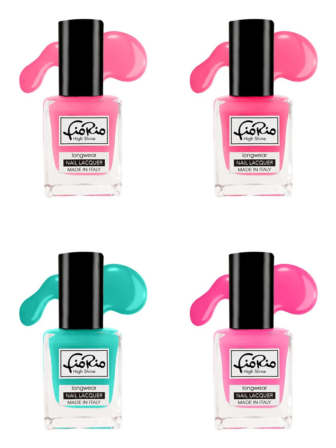 

Fiorio Set of 4 High Shine Long Lasting Nail Lacquer 11 ml Each- Shades 205+ 206+ 207+ 208, Pink