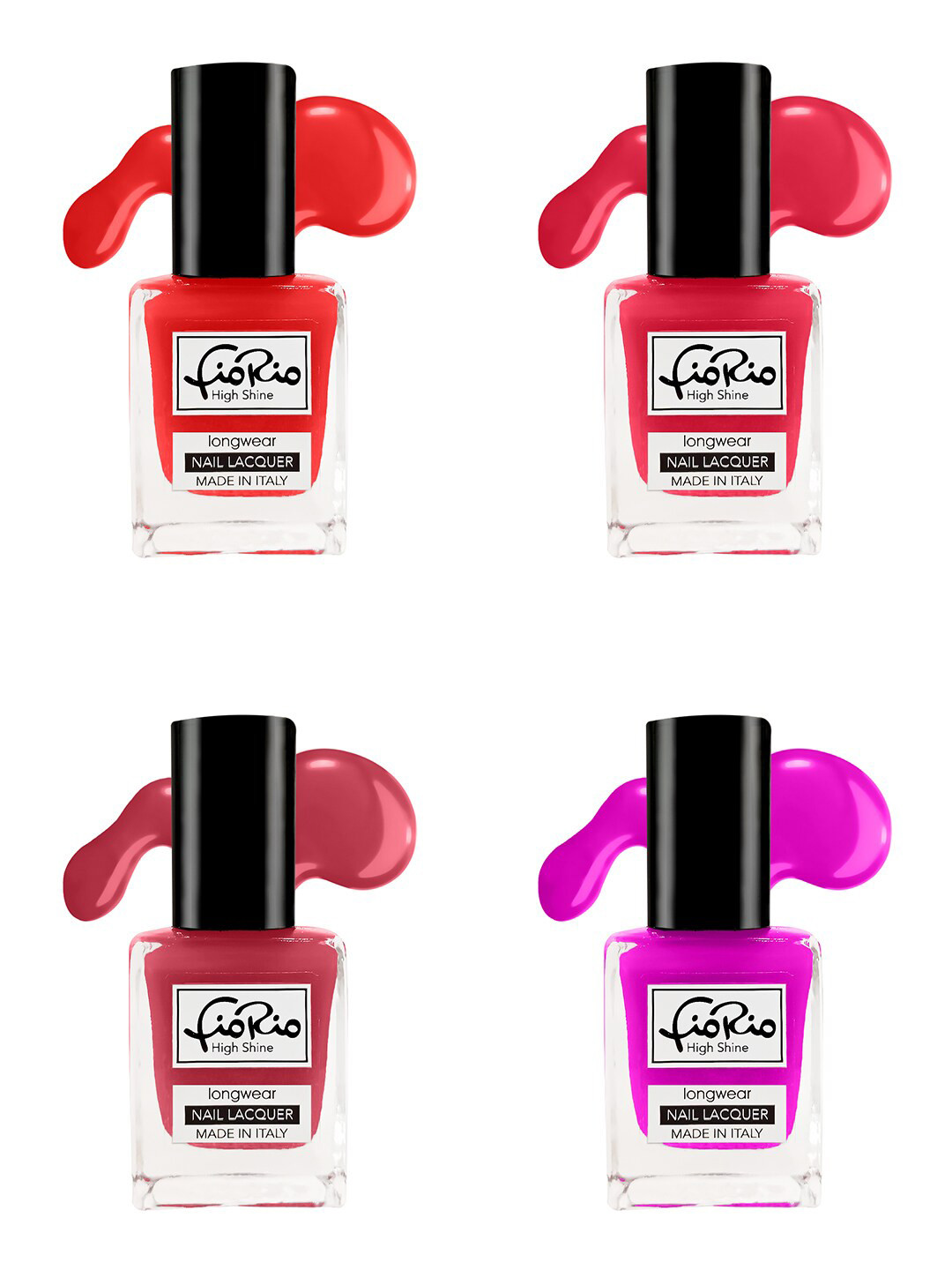

Fiorio Set of 4 High Shine Long Wear Nail Lacquer 11 ml Each - Shade 129+130+131+132, Red