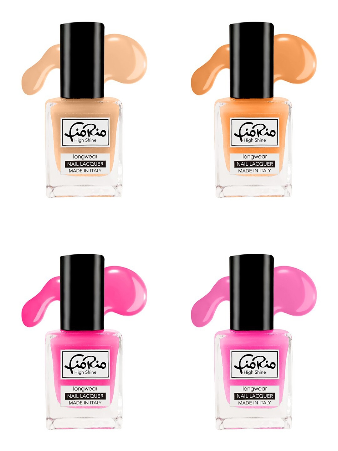

Fiorio Set of 4 High Shine Long Lasting Nail Lacquer 11 ml Each - Shades 61 + 62 + 63 + 64, Peach