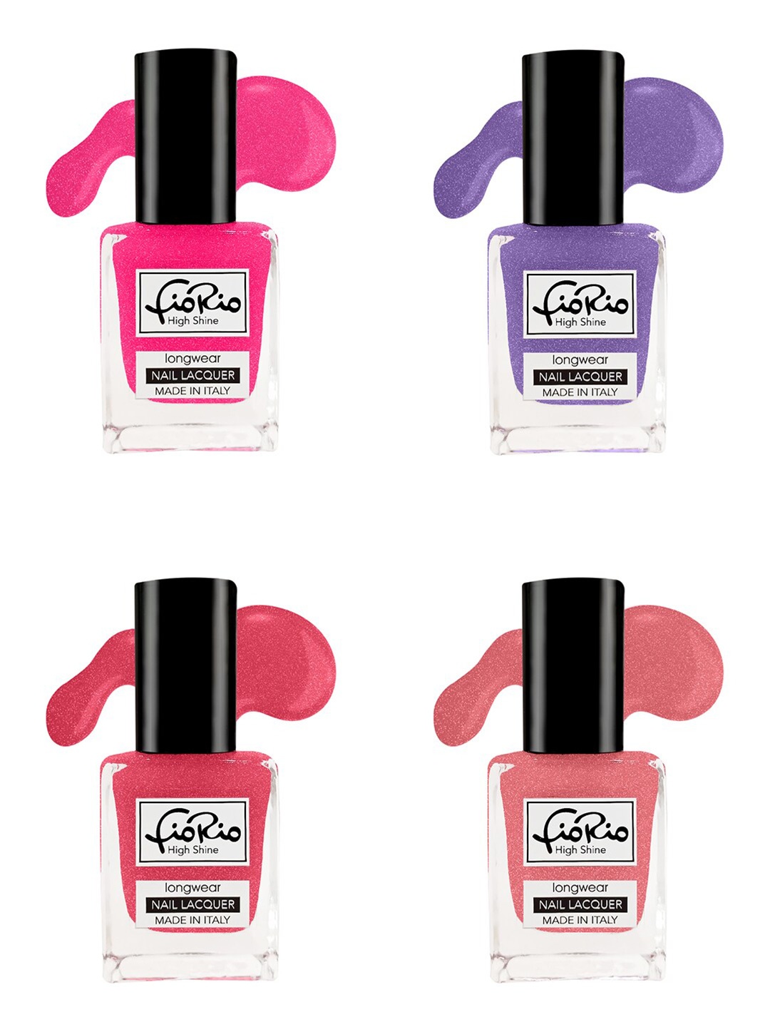 

Fiorio Set of 4 High Shine Long Lasting Nail Lacquer 11 ml Each- Shades 161+ 162+ 163+ 164, Pink