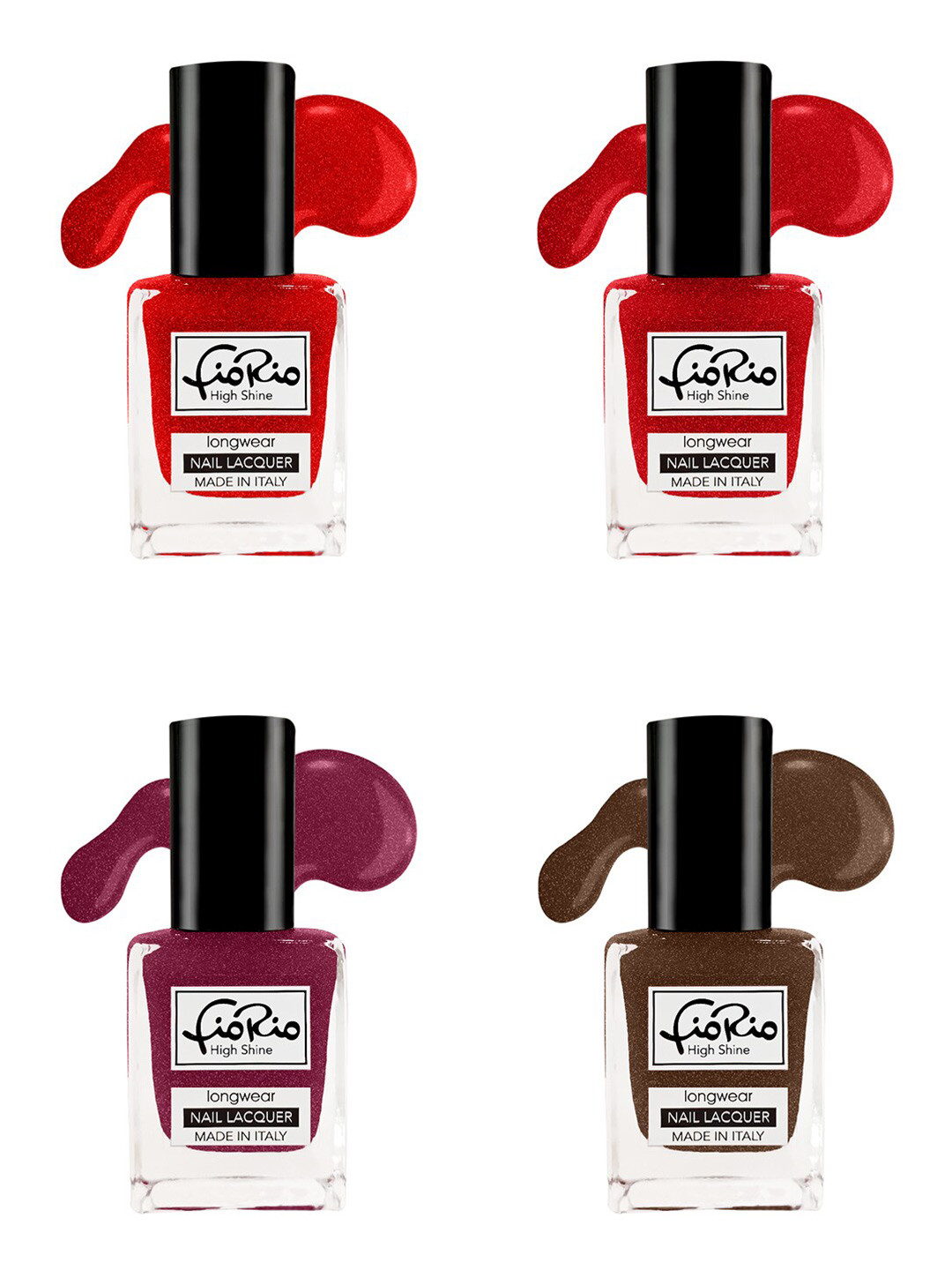

Fiorio Set of 4 High Shine Long Lasting Nail Lacquer 11 ml Each - Shades 25 + 26 + 27 + 28, Red