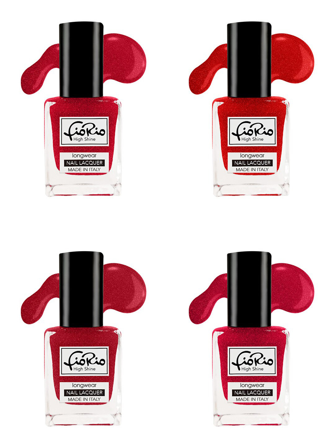 

Fiorio Set of 4 High Shine Longwear Nail Lacquer 11ml each - Shades 21+22+23+24, Red