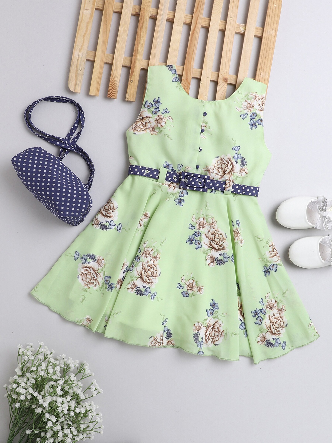 The Magic Wand girls Green Floral Dress