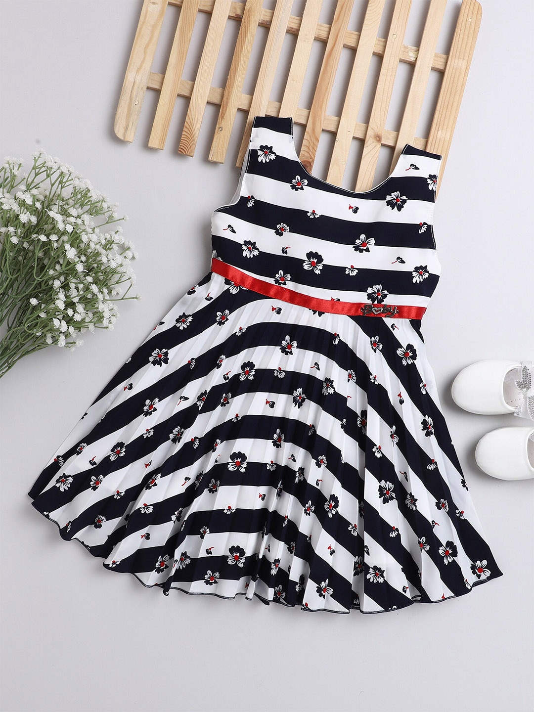 

The Magic Wand Navy Blue Striped Dress