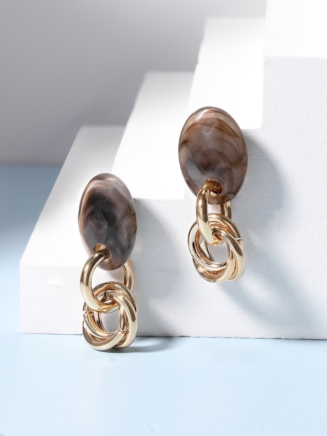 

Rubans Voguish Gold-Toned & Brown Classic Drop Earrings