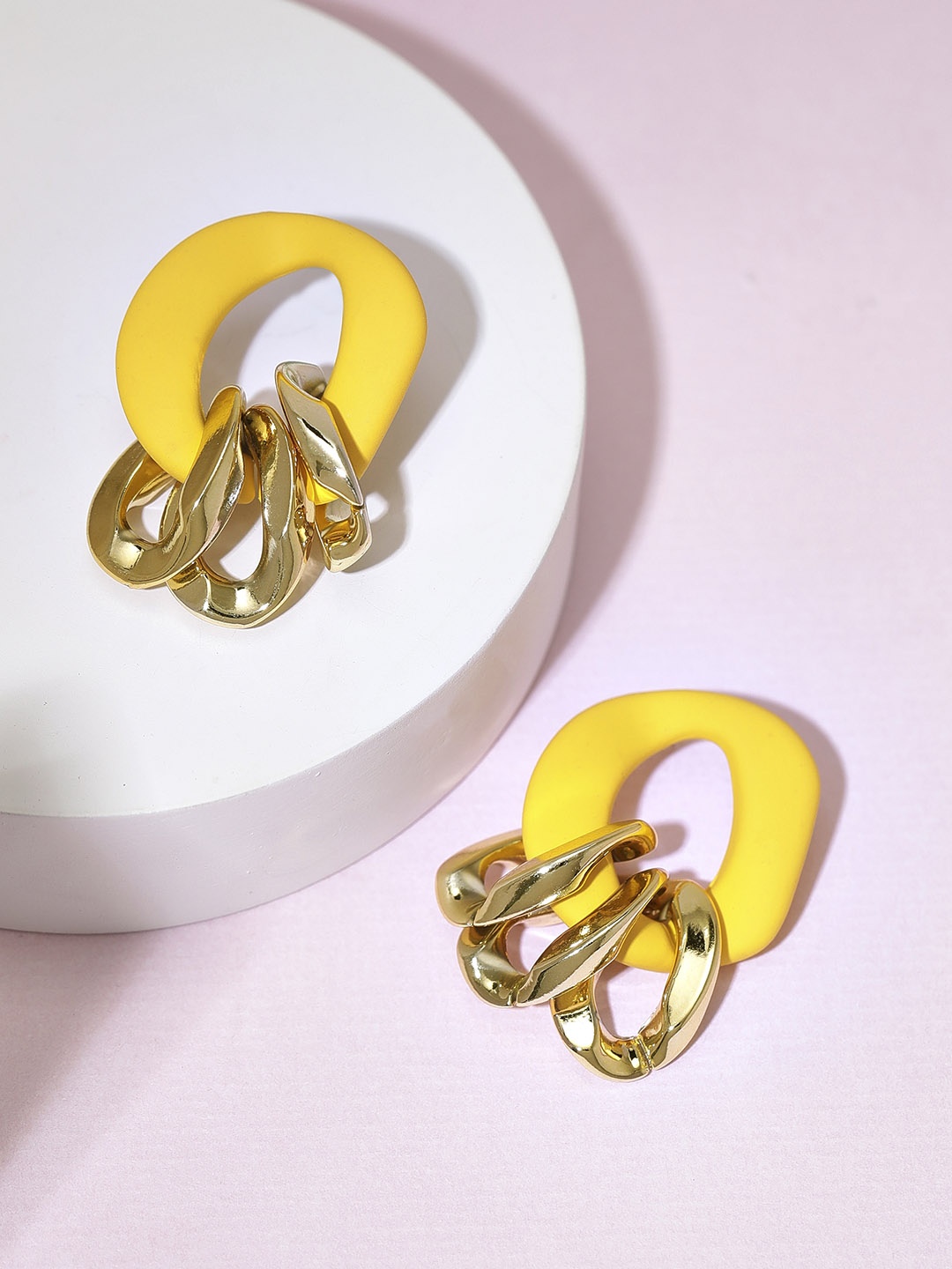 

Rubans Voguish Yellow & Gold-Toned Geometric Studs Earrings