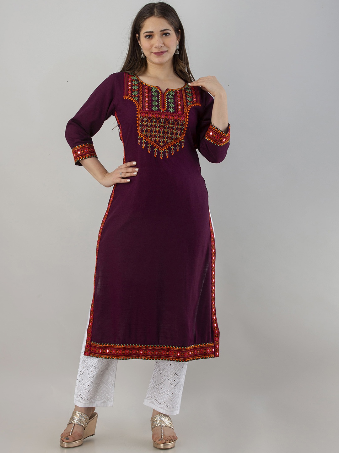 

ADORRO Women Violet Geometric Yoke Design Gotta Patti Kurta