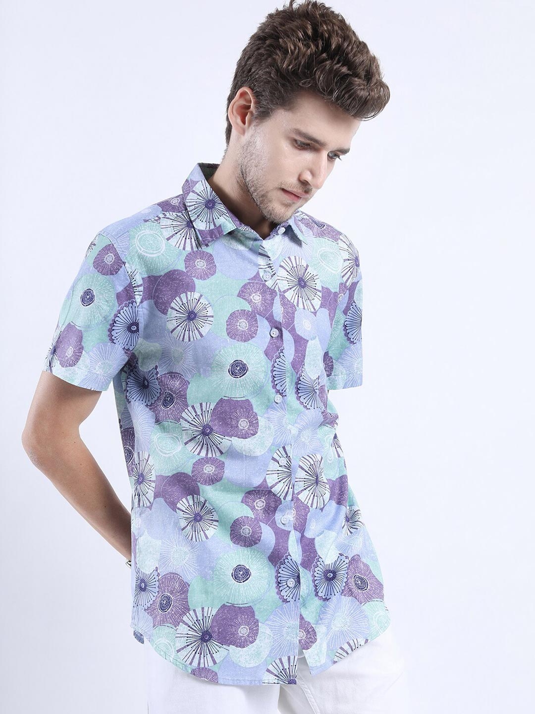 

HIGHLANDER Men Green Slim Fit Floral Printed Casual Shirt