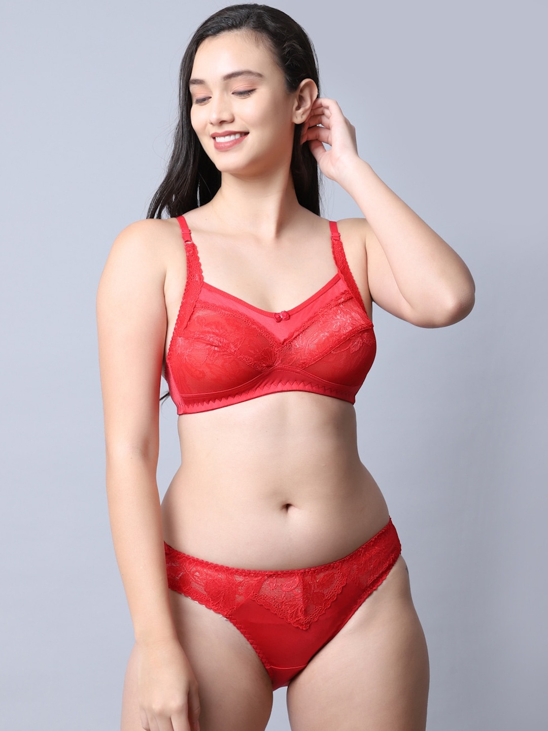 

GRACIT Women Red Self Design Net Lingerie Set LST01-03-30-Red