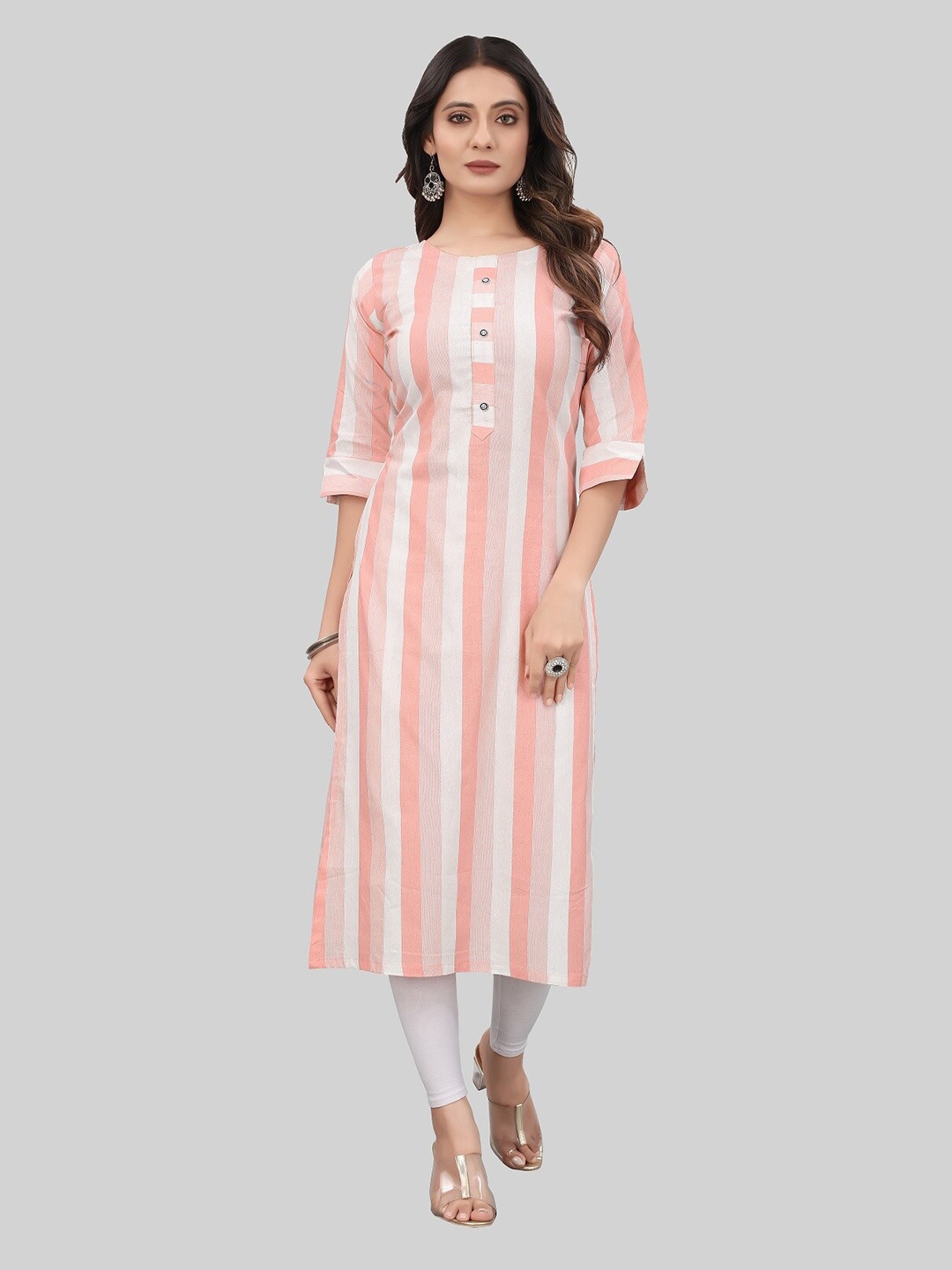 

APPLIX STYLE Women Peach-Coloured Striped Kurta