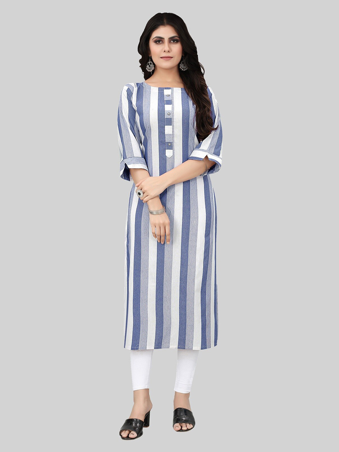 

APPLIX STYLE Women Blue & White Cotton Striped Kurta