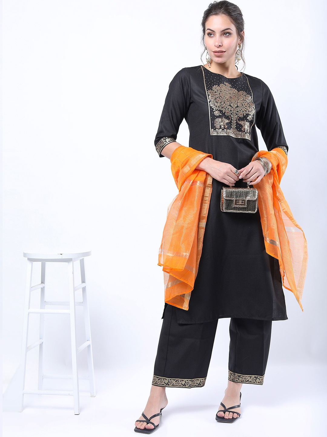 

KETCH Women Black Kurta with Palazzos & With Dupatta