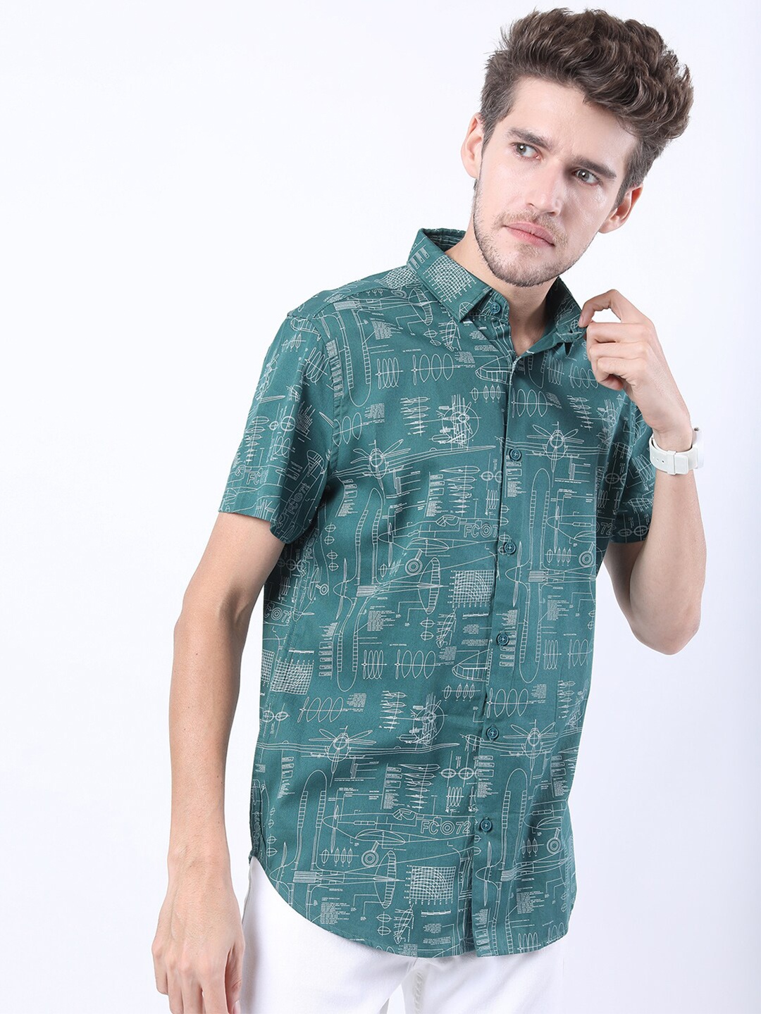

KETCH Men Slim Fit Printed Casual Shirt, Green