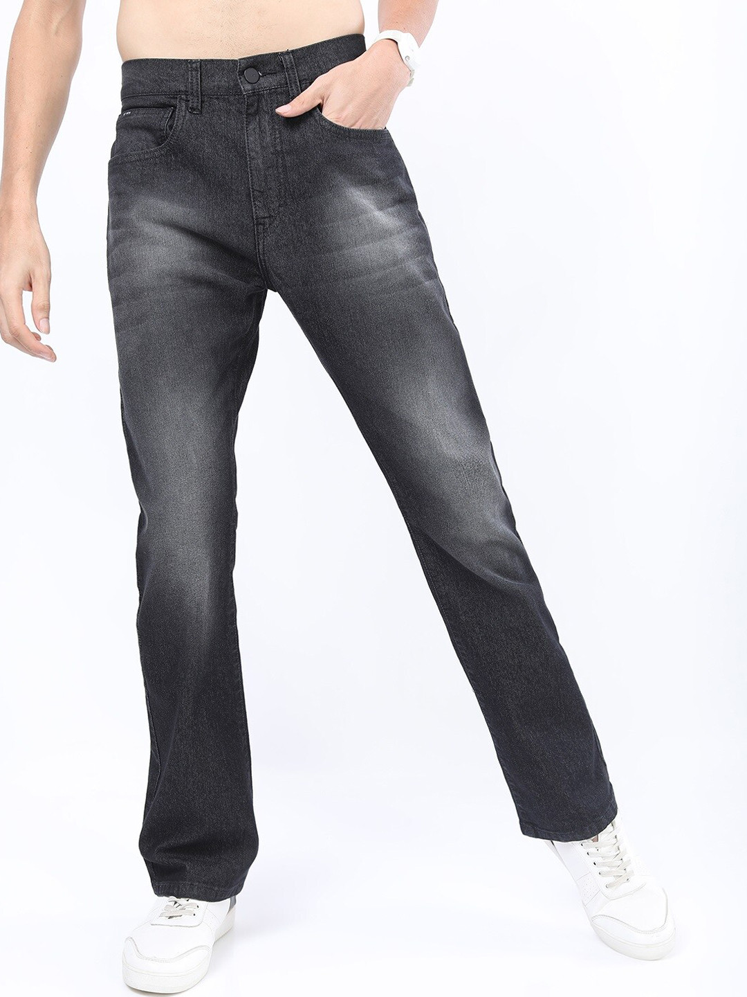

KETCH Men Charcoal Bootcut Light Fade Stretchable Jeans