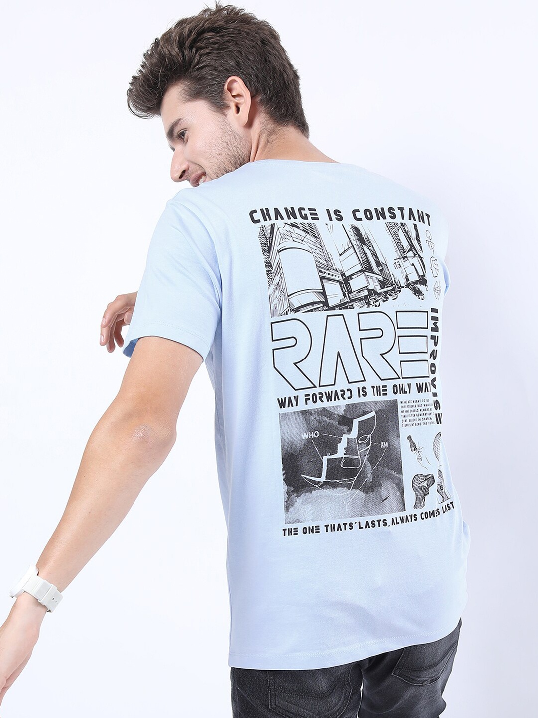 

KETCH Men Blue Typography Printed Raw Edge Slim Fit T-shirt