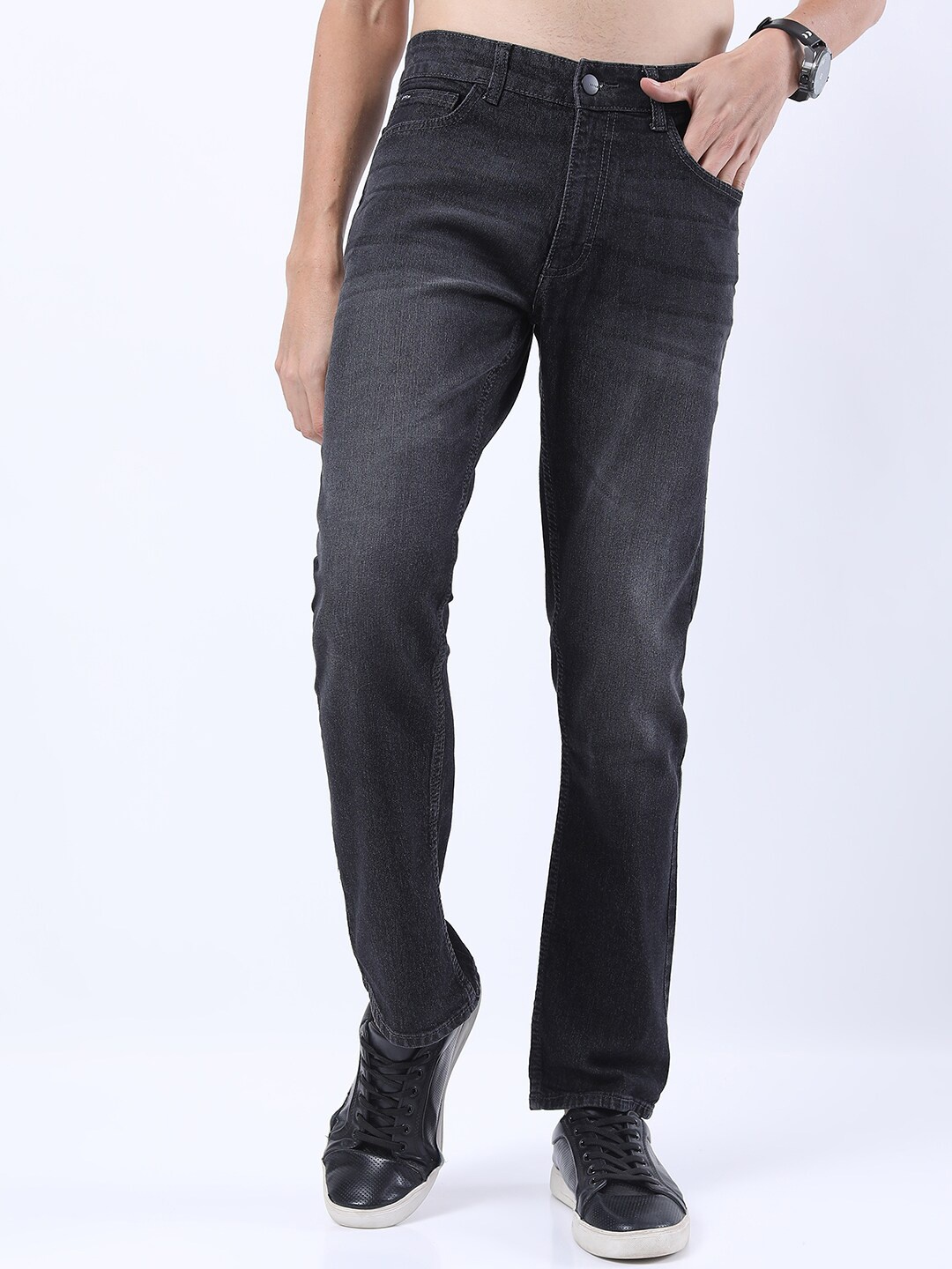 

KETCH Men Charcoal Straight Fit Mid-Rise Light Fade Stretchable Jeans