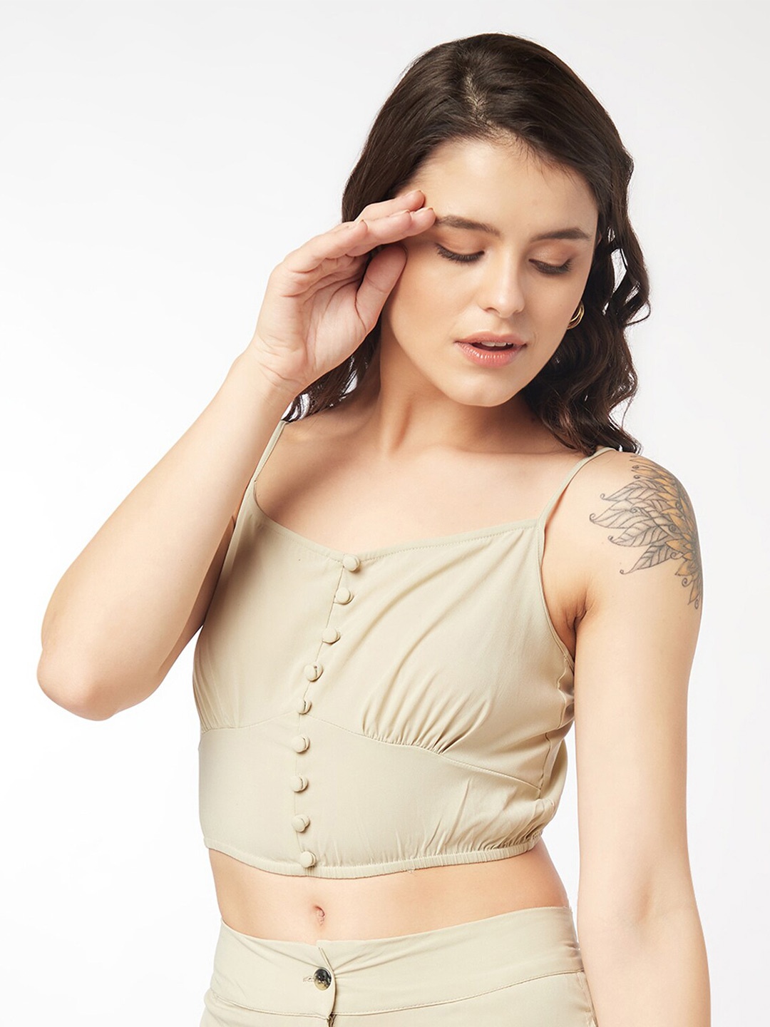 

enzeo Sleeveless Crop Empire Top, Off white