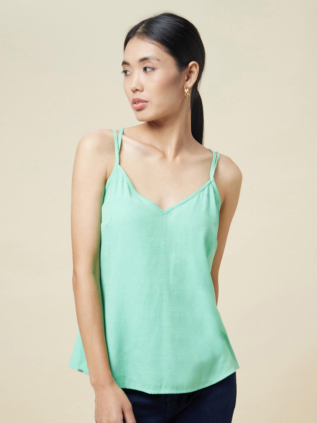 

enzeo Women Green Styled Back Top