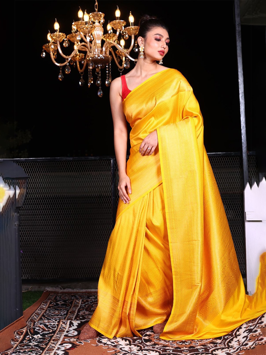 

Charukriti Yellow Woven Design Zari Brocade Saree